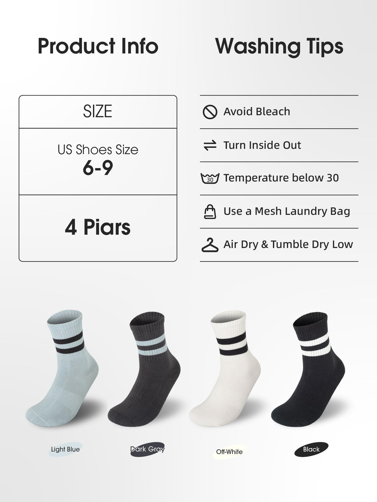Fashion Crew Socks 4 Pack- Daily Misty Blue
