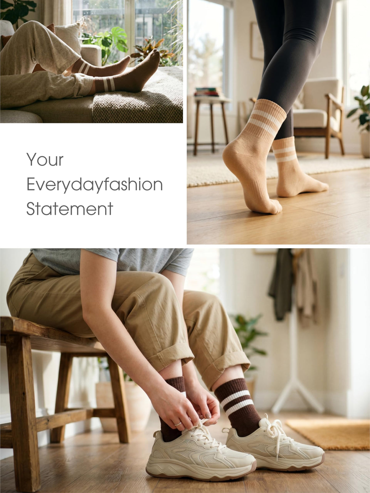 Fashion Crew Socks 4 Pack- Daily Khaki Series