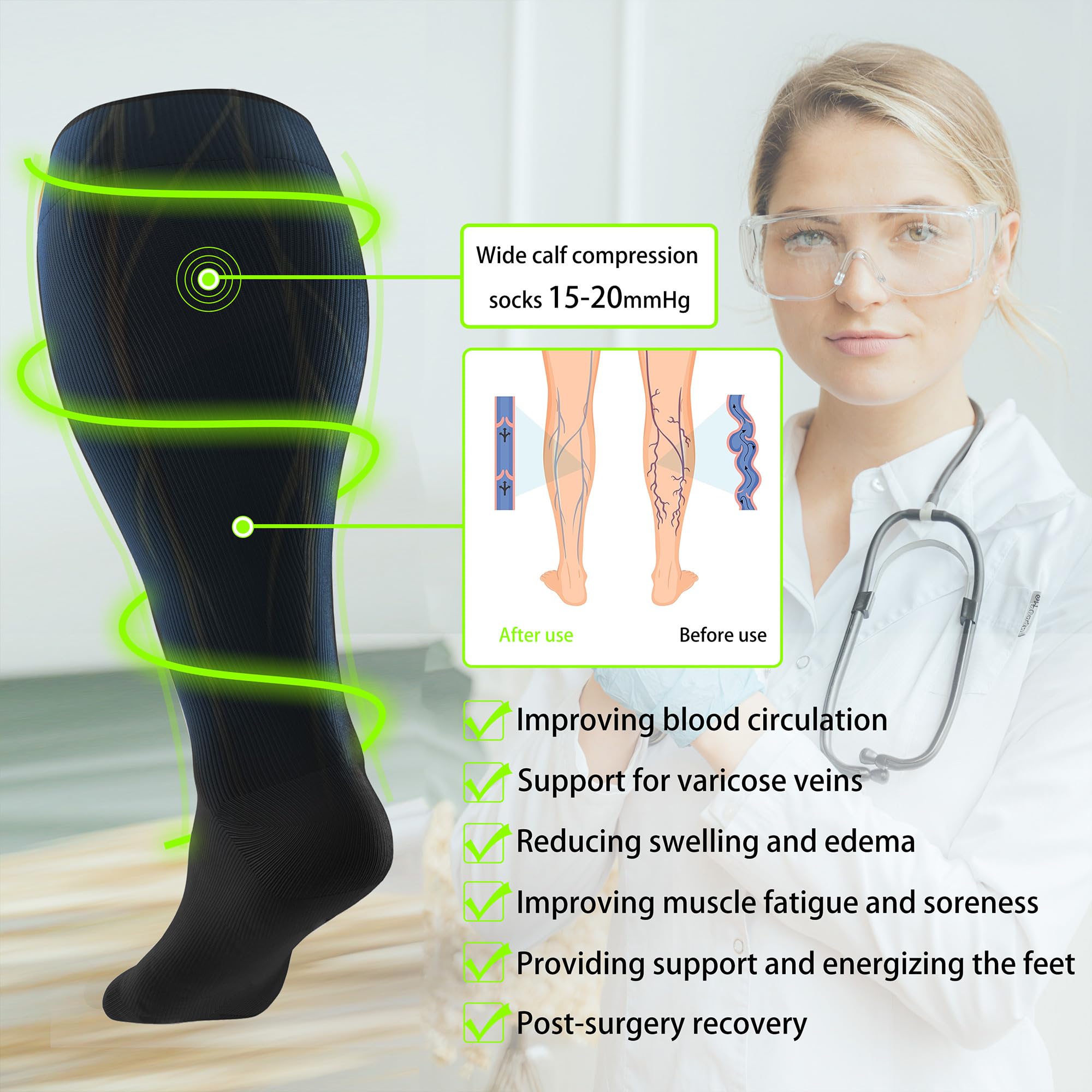 Wide Calf Compression Socks 3Pack