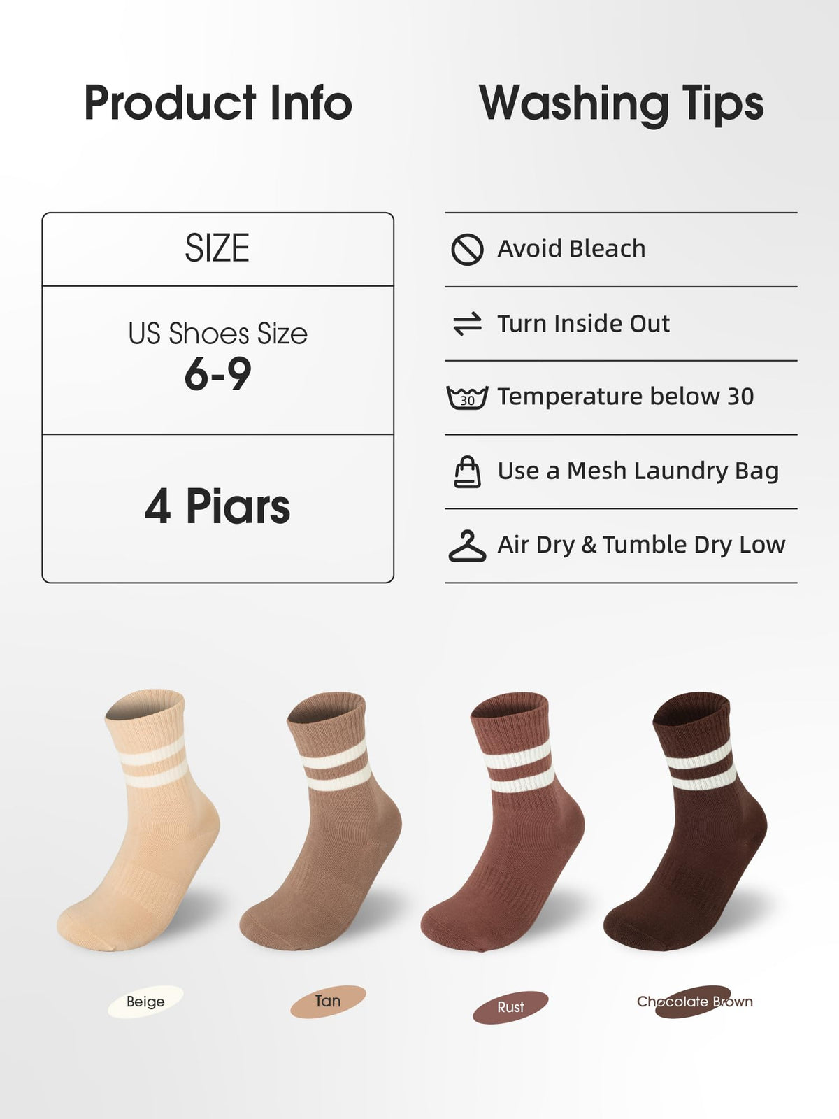 Fashion Crew Socks 4 Pack- Daily Khaki Series